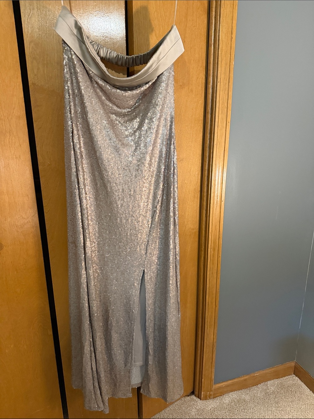 Altar'd State Champagne Sequin Cowl Neck Prom Dress